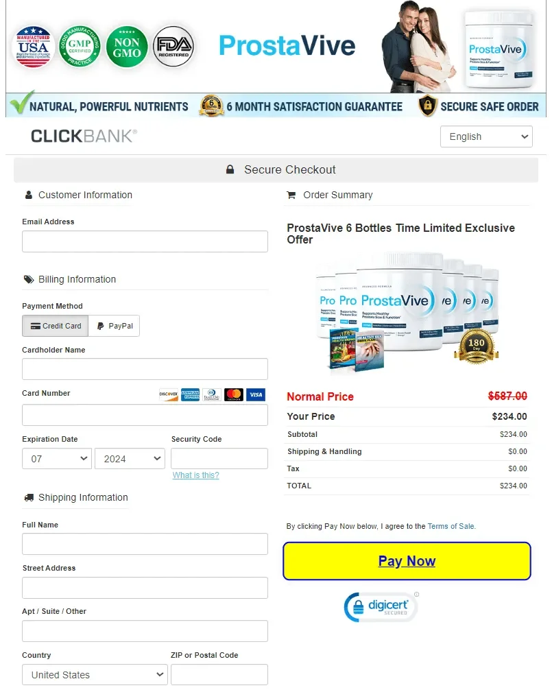 ProstaVive secure checkout page usa official