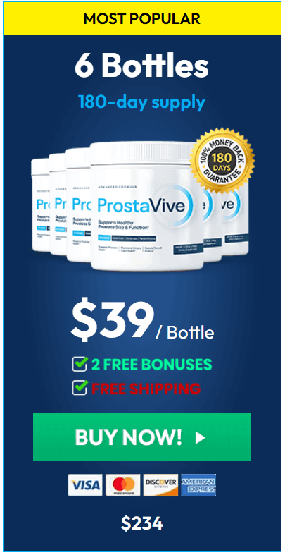 ProstaVive 6 bottles package 180-day supply $39 per bottle free shipping bonuses prostate health supplement