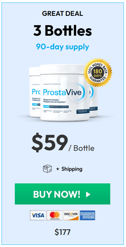 ProstaVive 3 bottles package 90-day supply $59 per bottle prostate support supplement deal